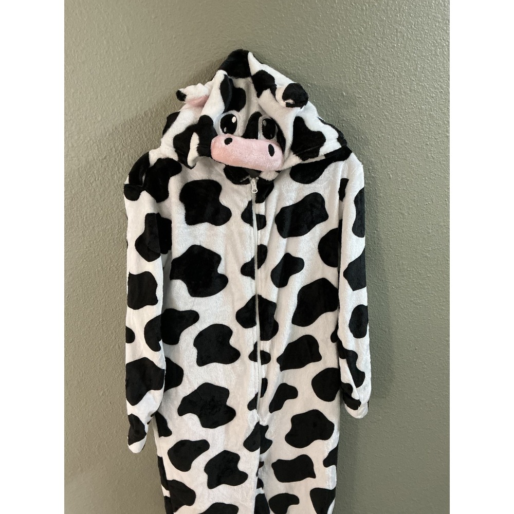 Cow Print Union Suit Women XS Black White Excellent Fleece Halloween Costume